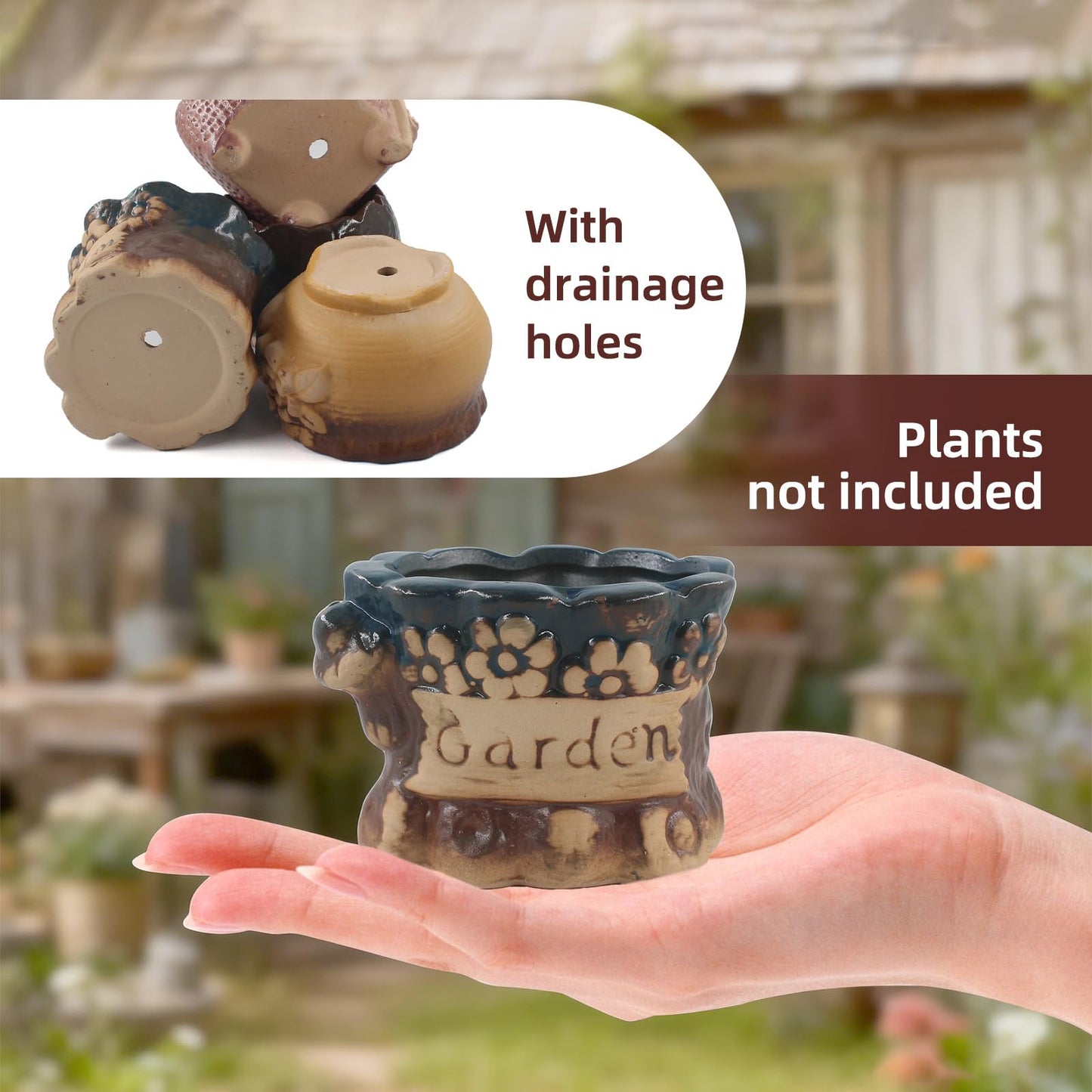 ginojex Succulent Ceramic Garden Pots Small Plant Planter Container with Drainage Set of 5 for Home Office Decor