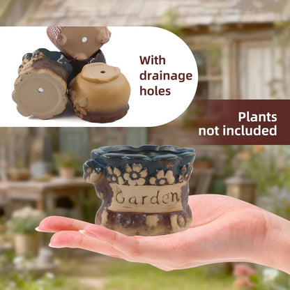 ginojex Succulent Ceramic Garden Pots Small Plant Planter Container with Drainage Set of 5 for Home Office Decor