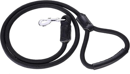 Mile High Life | Premium Leather Dog Leash | Strong Rope Leash | Leather Handle | Zinc Alloy Strong Clasp | Small Medium Large Dogs | 4/5/6 Feet(Black, 72 Inch (Pack of 1))