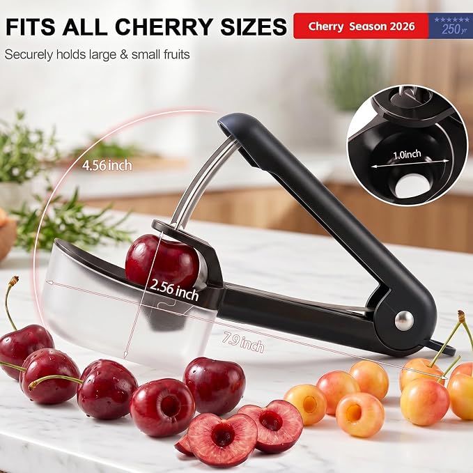 Cherry Pitter - Makmzoon Stainless Steel Cherries Pitter Tool | Hand-held Push Design, Save Time & Space for Making Cherry Jam with Lock Design Stainless Steel Rod