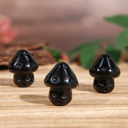 mookaitedecor Set of 2 Black Obsidian Crystal Mushroom Sculpture Hand Carved Mini Mushrooms Statue Figurine Pocket Stone for Healing Reiki Balancing Home Decor,1.14 inch