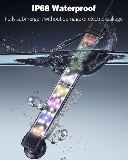 Pawfly 5 W Aquarium LED Light 8 Inch 24/7 Fish Tank Light with Full Spectrum Brilliant White Blue Red Green Lights Multi-Colored LEDs with D/N Mode Single Color Effects Timer and Adjustable Brightness