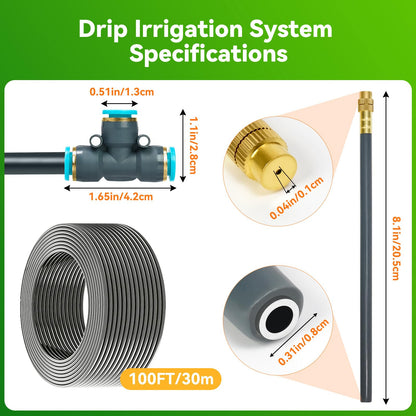 360° Adjustable Drip Irrigation System 100FT,5/16" Garden Watering Kit with 16 Copper Nozzles,82Pcs Drip Irrigation Kit，Automatic Misting Sprinkler System for,Raised Bed, Patio, Lawn & Yard Care