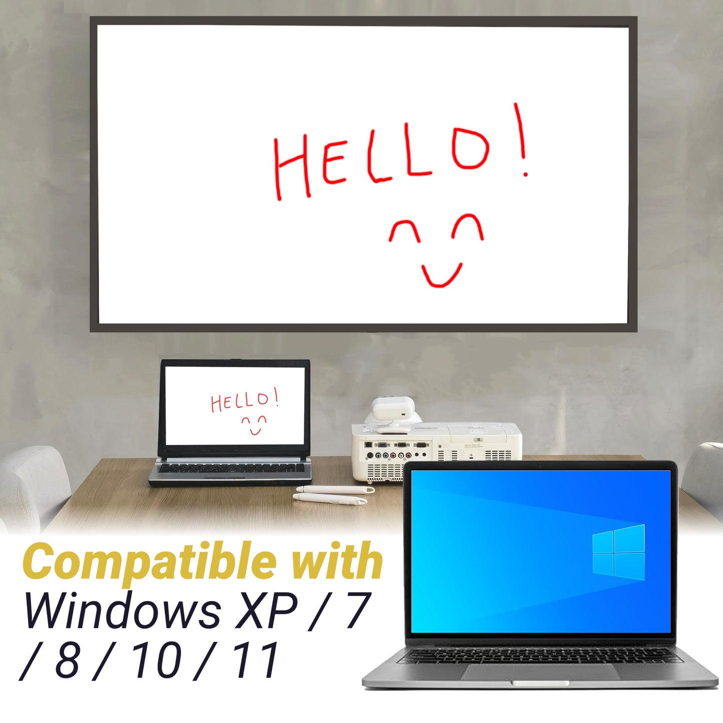 Interactive Whiteboard System -Smart Whiteboard with Electronic Pen, Compatible with Long Focus Projection, for Home Office Classroom and Presentation, Only for Windows