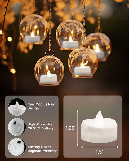 merrynights LED Candles, Tea Lights Candle Battery Operated, 100-Pack 200+Hours Flameless Tealight Candle, Realistic Tea Lights for Halloween Christmas Wedding, Pure White Light