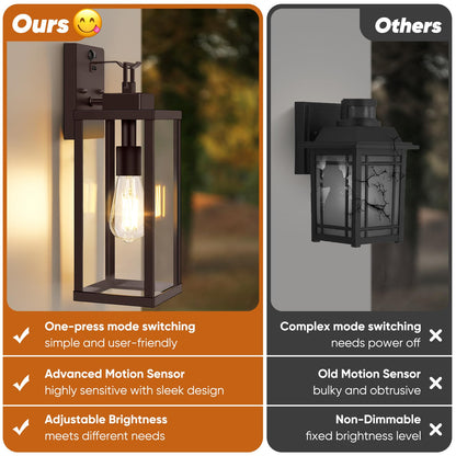 BesLowe Outdoor Wall Lights, Motion Sensor, 16in, Metal, Brown, Dusk to Dawn, 2-Pack, Model A927M