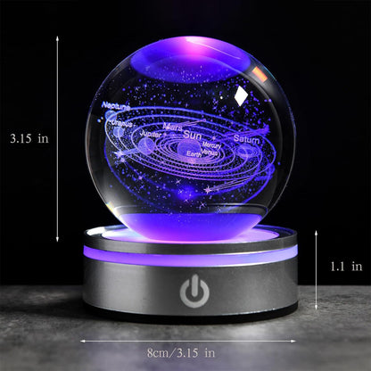 QIANCHANG Solar System 3D Crystal Ball with LED Stand, 80mm Galaxy Model Decor Glass Sphere Lamp Night Light, Space Universe Astronomy Gifts for Women Men Mom Kids