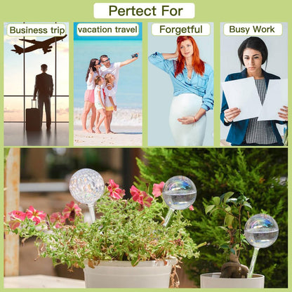 Vividaire Glass Plant Watering Globes, Water Plants While Away Slow Self Watering Planter Insert Bulbs for Outdoor Indoor Plants, Vacation Plant Watering System Devices (Iridescent Medium 3-Pack)