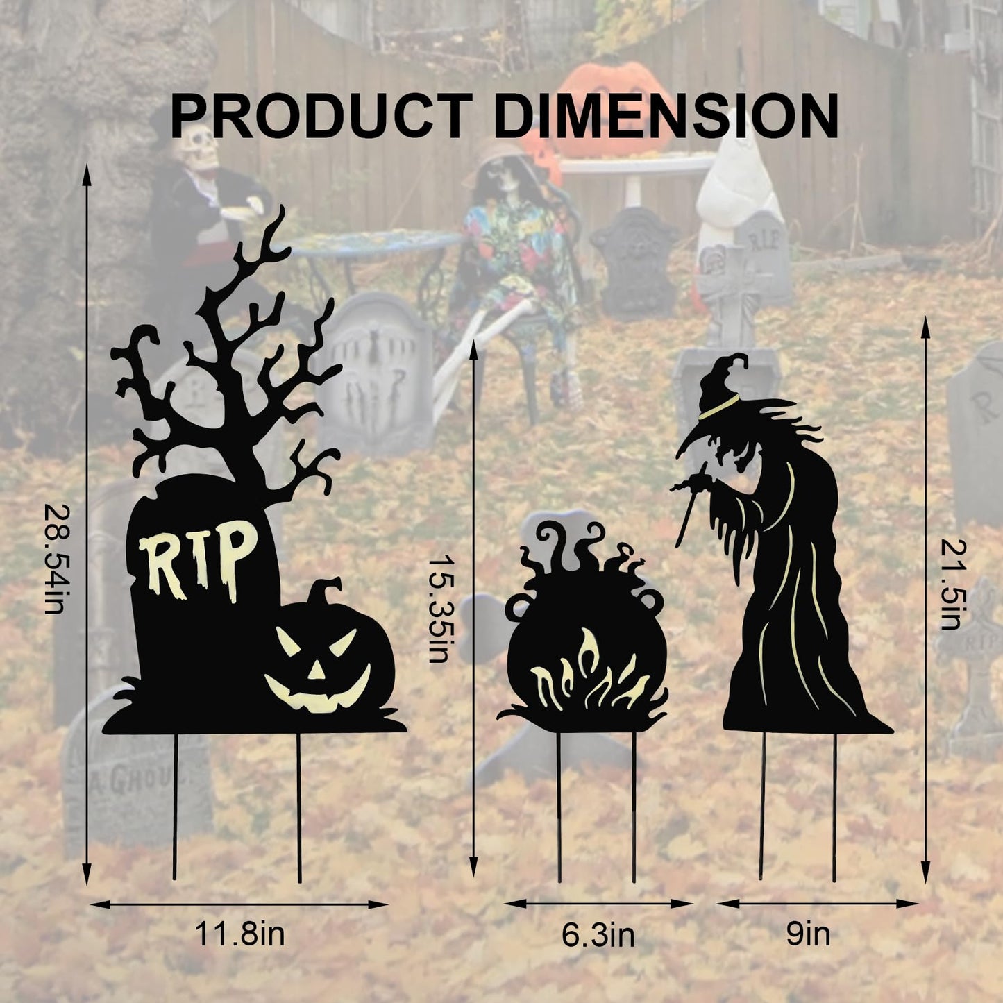 3 Pack Halloween Yard Signs Outdoor Decorations - Glow in the Dark Scary Witch Tombstone Cauldron Metal Stakes, Waterproof Fluorescent Lawn Garden Halloween Decor for Graveyard Party (Witch Tombstone Cauldron, 3 Pack)