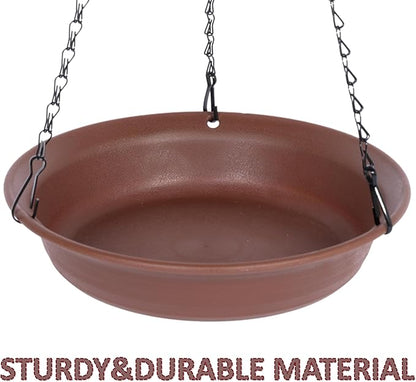 VUWEZ Hanging Bird Bath, Hanging Bird Water Feeder for Outdoors, Feeder Bowl, 2 Pack Birdbath Tray Accessories for Outside, Plastic Birdbaths Tray for Garden Patio Decoration (10", Chocolate)