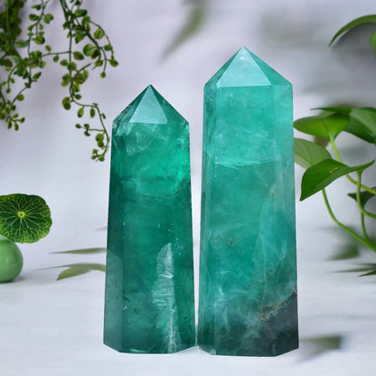 FZBHRO Large Green Fluorite Quartz Towers Crystal Point Obelisk 6 Faceted Healing Crystal Stone Wand for Beginer Meditation Gift 2.2-2.6 Pound