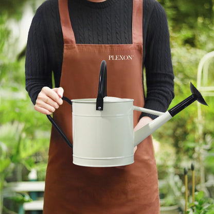 Plexon Metal Watering Can Outdoor 1 Gallon, Flower Plant Gardening Garden Large Watering Can Pot, Black Galvanized Steel Handles and Removable Spray Spout, Off-White