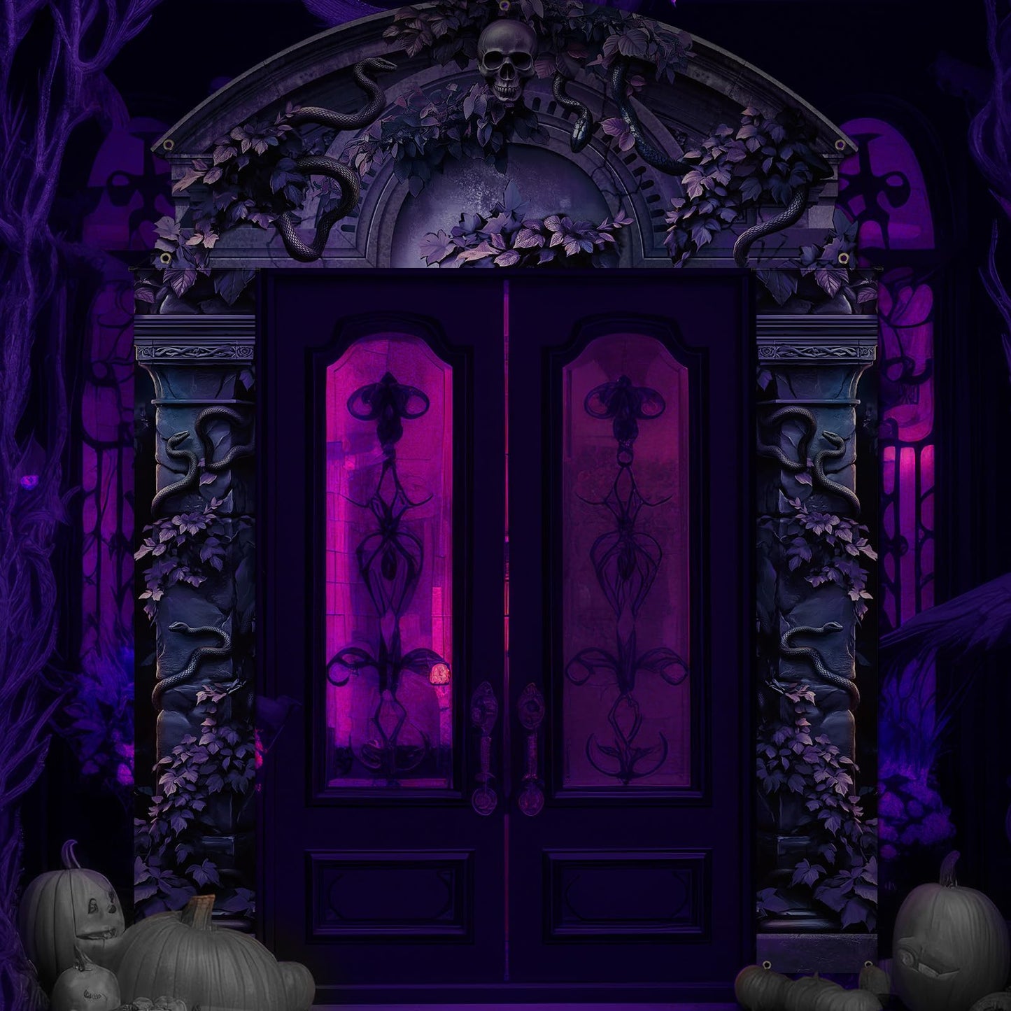 HunnmingRe 3 Pcs Halloween Cemetery Archway Halloween Cemetery Banners Gothic Outdoor Banners Sign Banner Decorations for Outdoor Party Supplies (Scary Purple)