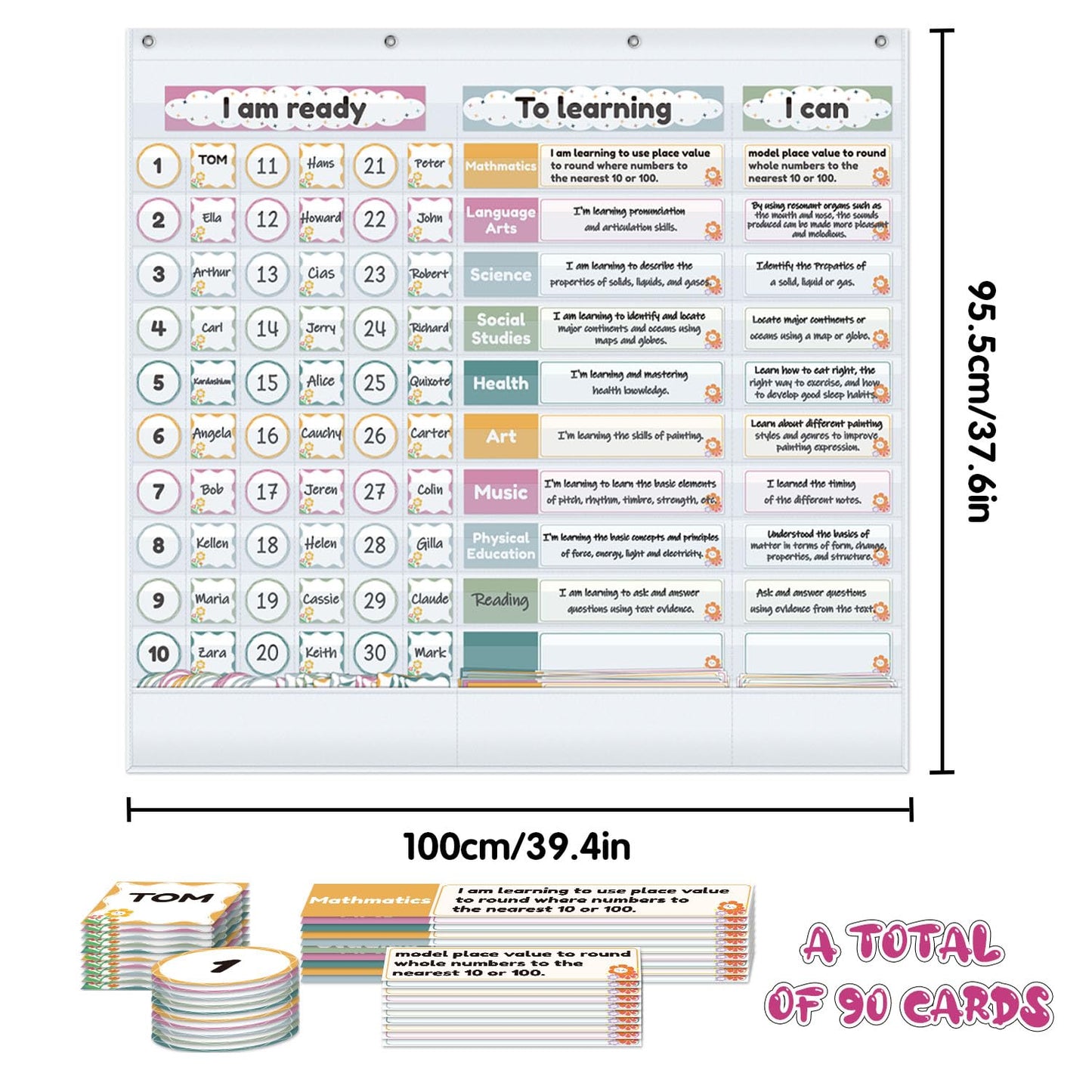 BOHEMIABY Visible Learning Classroom Pocket Chart - Reusable Dry Erase Study Goals Board, Motivational Incentive Chart for Learning Goals, Behavior Tracking & Centers Rotation, Homeschool(White)