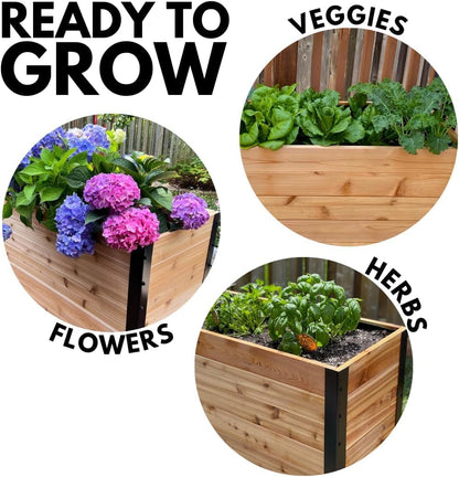 EARTH ELEVATED 100% Canadian Cedar Wood Elevated Garden Bed for Gardening - Planter Pot to Grow Herbs Flowers, and Vegetables at Home Indoor and Outdoor Patio Balcony Deck - 18” x 48” x 30”