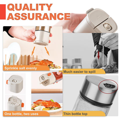 Realand 3 Pack Salt and Pepper Shakers with Quantitative Spout, Glass Measuring 0.5g Salt Shaker Dispenser, Spice Shaker for Salt Sugar Seasoning Kitchen Cooking Camping