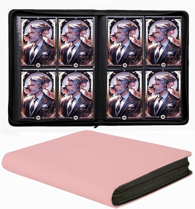 Trading Card Binder 4 Pocket, 240 Pockets Ringless PU Cover Card Collection Binder, Double Sided Card Binder Collector Album, Card Folder for MTG, TCG, Sports Cards, Game Card (Pink, 4Pockets)