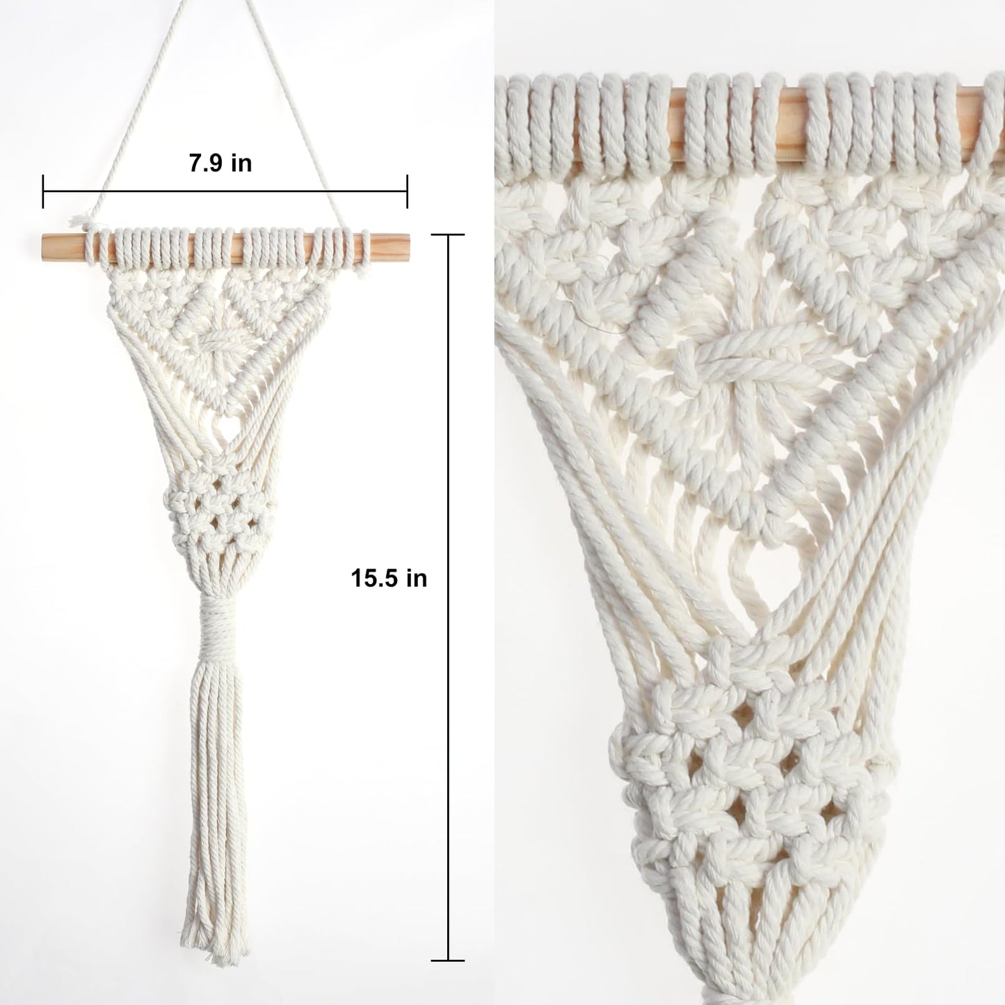 UBOSU Macrame Wall Hanging Plants with LED Lights, White Cotton Rope, Wooden Dowel, Boho Woven Plant Holders with Artificial Eucalyptus Leaves, wall Decor, Set of 2 (Green)