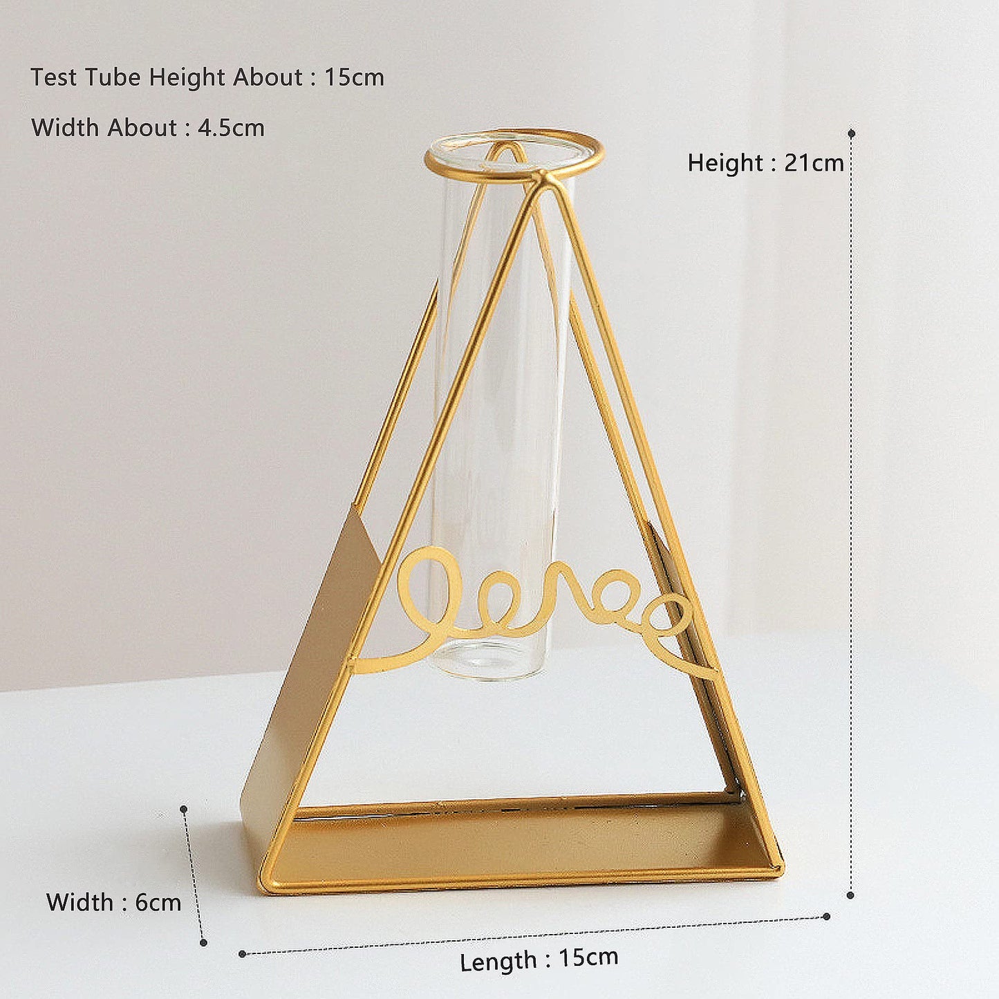 Glass Flower Vase with Metal Frame,Modern Creative Geometric Clear Vase for Flower Centerpieces Decorative,Desktop Hydroponics Vase Plant Terrarium for Home Office Decor (Gold Triangle)
