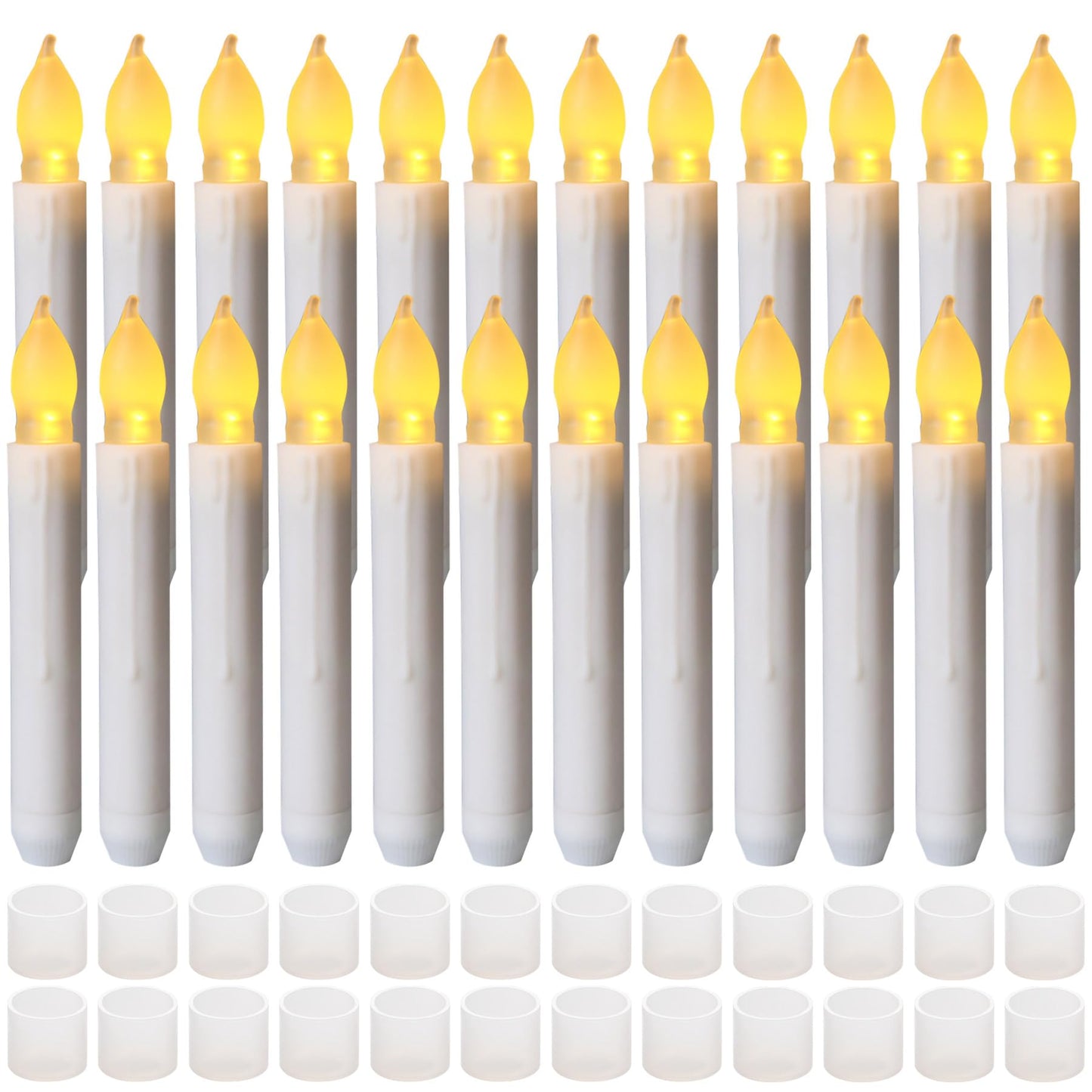 Yakpo 24 Pack Halloween Hanging Floating LED Taper Candles Battery Operated, Flameless Flickering Electric Fake Tapered Candles Bulk for Window Chandelier Christmas Table Home Party Decorations