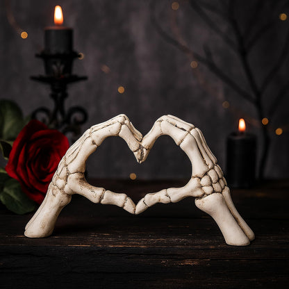 Gothic Skeleton Heart Hands Sculpture 6.3"- Unique Until Death Bone Heart Love Sign -Halloween Home Decor, Gothic Wedding Gift, Shelf Desktop Ornament