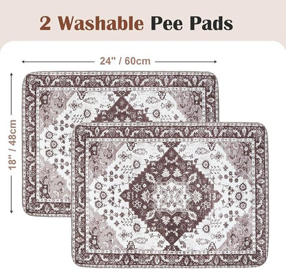 Washable Pee Pads for Dogs, 2 Pack Reusable Puppy Training Pads 24"x18" Super Absorbent Waterproof Dog Training Pads, Non-Slip Potty Pads, Whelping Pads Litter Mat Light Brown Medallion