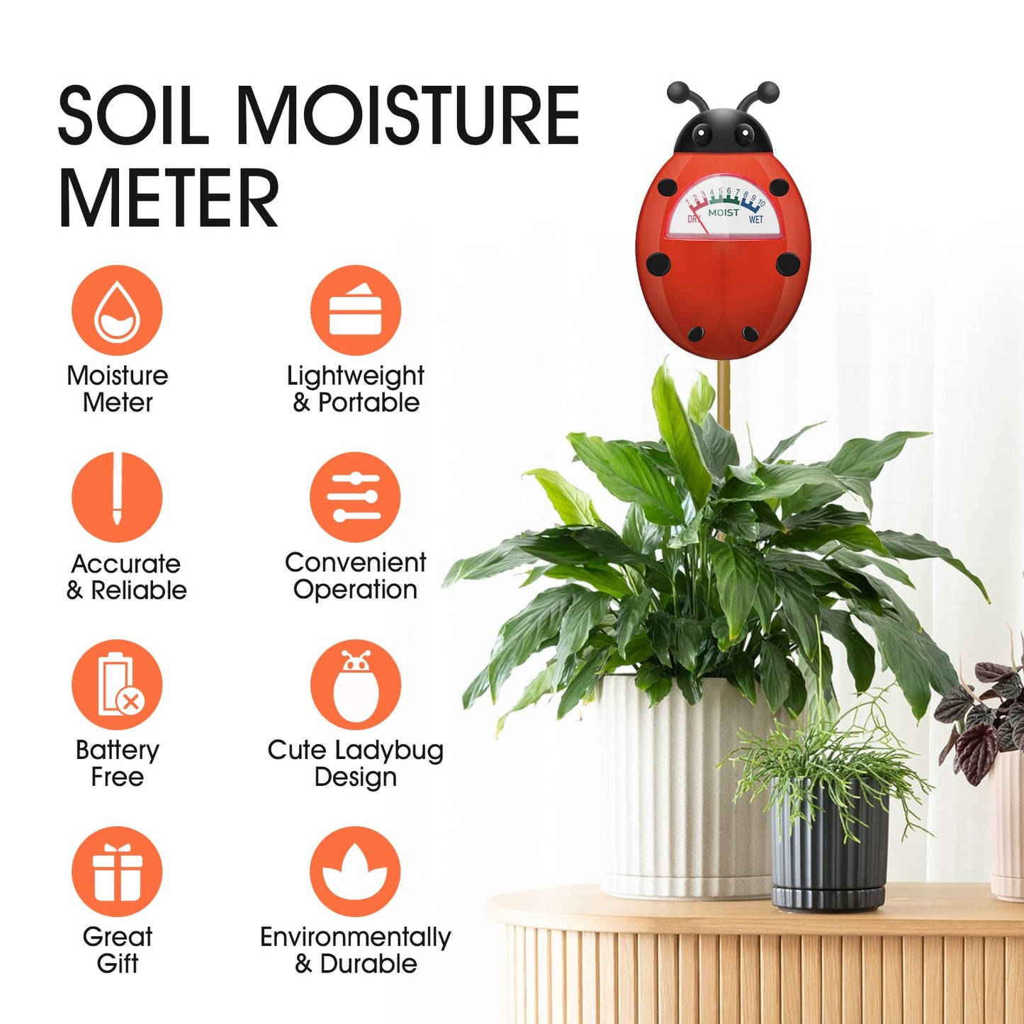 UNIWA Soil Moisture Meter, Plant Moisture Meter, Soil Hygrometer Sensor for Gardening, Farming, Indoor, and Outdoor Plants, Plant Water Monitor Gardening Gifts, No Batteries Required, 2-Pack