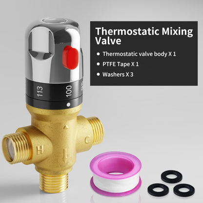 FUGO Thermostatic Mixing Valve, 1/2 NPT Solid Brass Temperature Control Valve