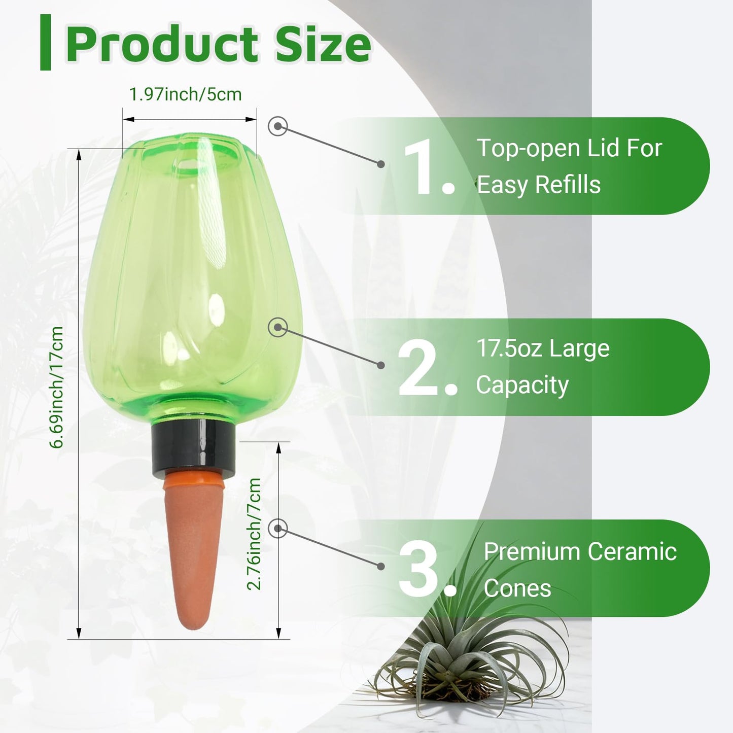 3cps Self Plant Watering Globes for Indoor and Outdoor Plants Plastic Automatic Plant Watering Bulbs Insert 12.3 oz with Slow Release Control Water Dripper for Plants