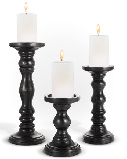 Large Candle Holders for Pillar Candles - Rustic Farmhouse Style Home Decor - Perfect for Table Centerpieces, Coffee Table or Fireplace Mantel - 3 Piece Set - Natural