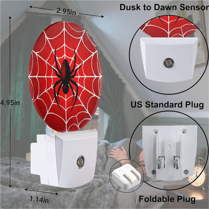 Mugod Red Spider Web Night Light Hero Theme Cartoon Nights Light Plug into Wall with Dusk-to-Dawn Sensor LED Nightlights 0.5W Sleep-Friendly for Teen Boys