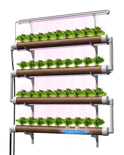 DPROOTS NFT Hydroponics Growing System，36 Pods Wall-Mounted Indoor Garden，Full Spectrum Grow Lights and Powerful Water Recycling System，Opaque PVC-U Hydroponic Pipes，Suitable for Leafy Greens