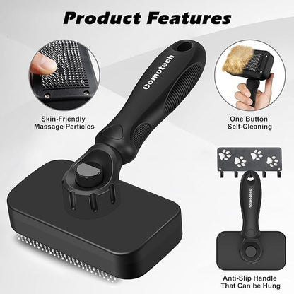 Comotech 3PCS Cat Grooming Supplies, Cat Brush & Nail Clipper/Trimmer & Flea Comb for Shedding Indoor Cats Essentials Stuff Accessories (Black)
