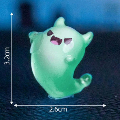 Jxueych Halloween Mini Glow-in-The-Dark Ghost Figurines - 6pcs Resin Collectibles with Positive Messages, Spooky-Cute Decor for Home, Office, Parties (Green)