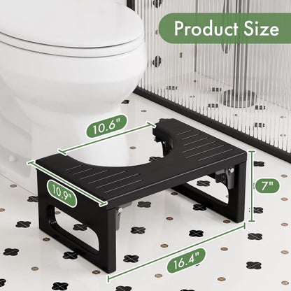 Bathway Squatting Potty Stool, Foldable Toilet Stool Squat for Adult, Bamboo Poop Stool, Foot Step Stools, Anti-Slip Pooping Stools for Bathroom, Black, 7''