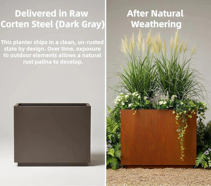 Decoroca Corten Steel Planters Outdoor - Large Rectangular Planter Box - Rust-Resistant Decor for Patio & Garden - US-Design Naturally Rusting (21" H x 20" W x 20" L)