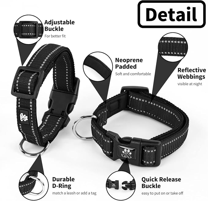 NESTROAD Dog Collar and Leash Set,Reflective Dog Collars with Quick Release Buckle,Adjustable Nylon Pet Collar for Small Medium Large Dogs(Small,Black)
