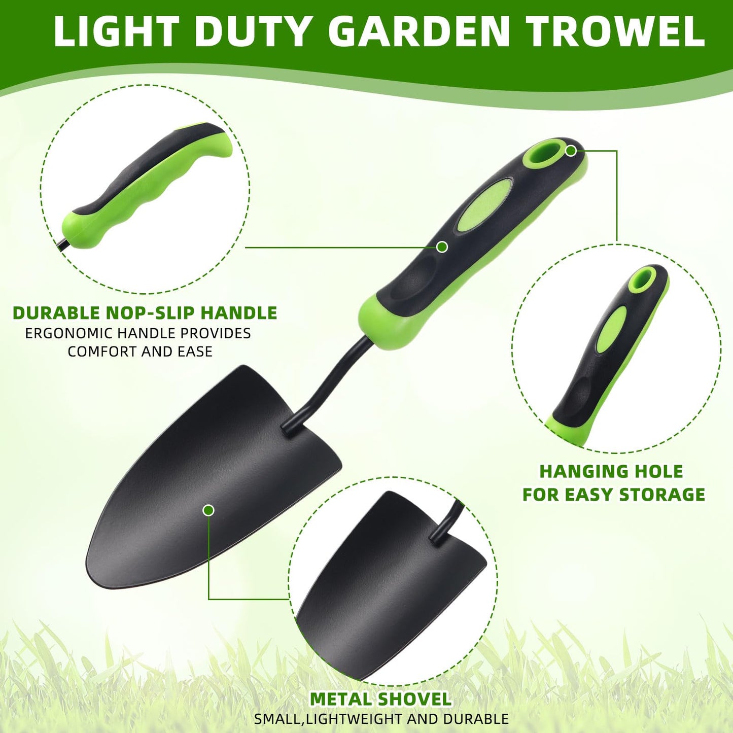 Yaocom 30 Pcs Garden Shovel Aluminum Alloy Heavy Duty Trowel Small Digging Shovels Metal Hand Trowel Spade with Soft Handle for Garden Lawn Yard Planting Tool (Shovel with Ruler,Green)