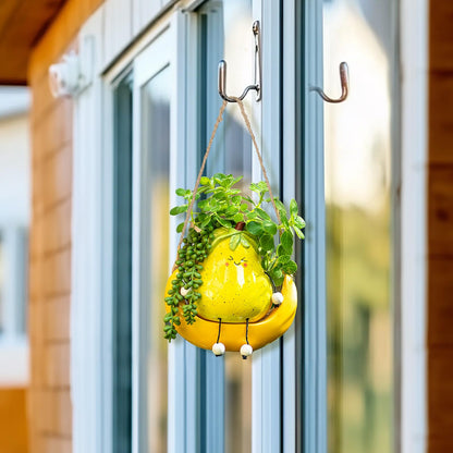 Walasis Cute Hanging Planter Pot for Indoor - Swing Smiley Planter for Outdoor Plants - Ceramic Succulent Plant Pot with Face