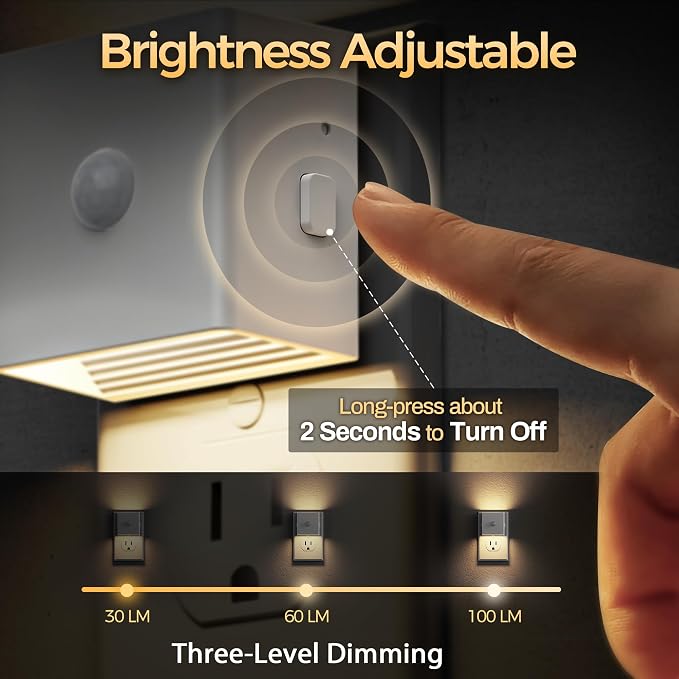 DORESshop LED Motion Sensor Night Light[2 Pack], Plug in Night Light with Motion Sensor, Brightness Adjustable Motion Activated Nightlight for Bedroom, Bathroom, Hallway, 3000K