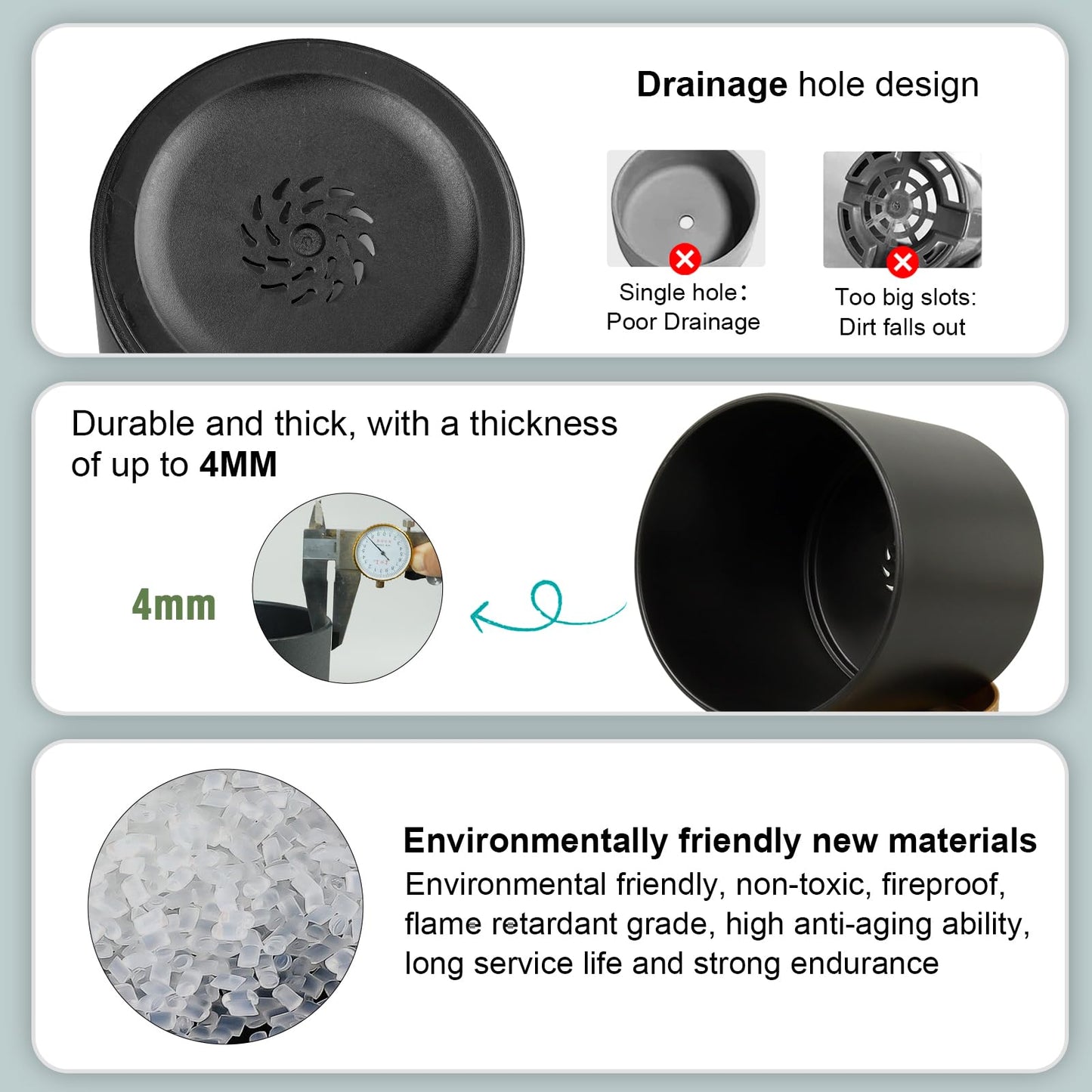 WSMKSZ 3 Pack 6/5/4 inch Cylindrical Flower Pots, Modern Small Round Plastic Plant Pots with Drainage Holes & Saucers, Clean and Refined Planter Pots for Outdoor, Indoor & Office Decor (Black Brown)