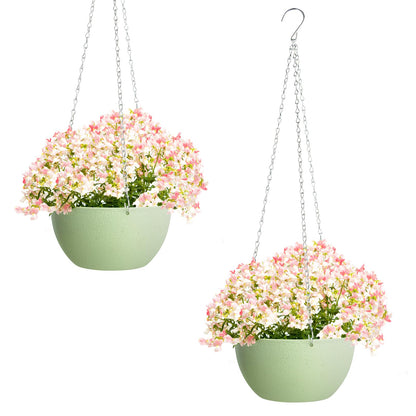 XXXFLOWER Plant Stand Indoor Outdoor 13 Tiers Wood Plant Shelf+ 2 Pack Hanging Baskets Plastic Flower Pot（Green）