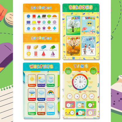 Educational Posters for Elementary Preschool Kindergarten Classroom Learning, Preschool Learning Posters for ABC Alphabet, Time, Number, Months, Colors, Weather, Galaxies , Animals, More, 16.5x11 Inch(12P Style C)
