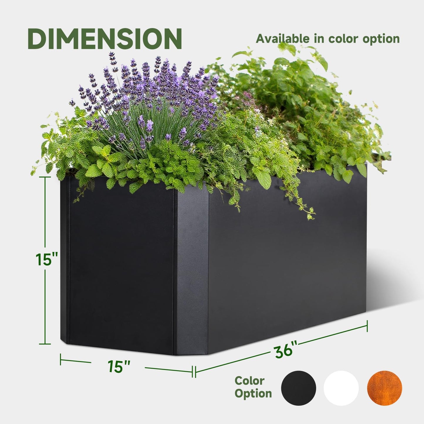 GJWCVL Steel Planter Box-36"x15"x15"-Large Rectangular Planter Indoor or Outdoor Black Matel Planter Box Commercial Residential for Patio Porch Deck Home Backyard