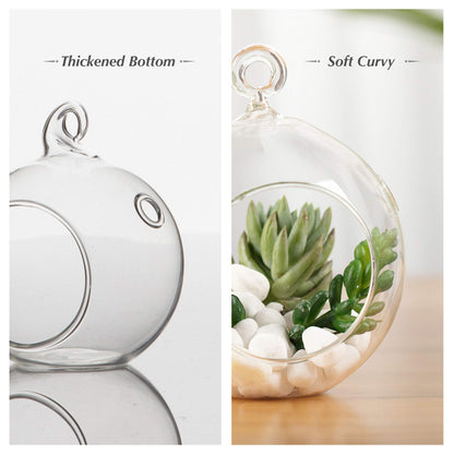 WGV Hanging Terrarium Globe, Width 5", Height 6", DIY Air Succulent Planter, Clear Glass Vase Orb with Flat Bottom, Candle Holder for Windowsill Outdoor Garden Decor, 1 Piece