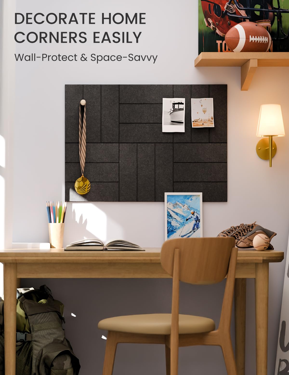 Felt Bulletin Board Tiles -28"x18" with 40 Adhesive Tabs, Cork Board Alternative for Office Decor, Push Pin Board Wall Organizer 6-Pack(Charcoal Gray)