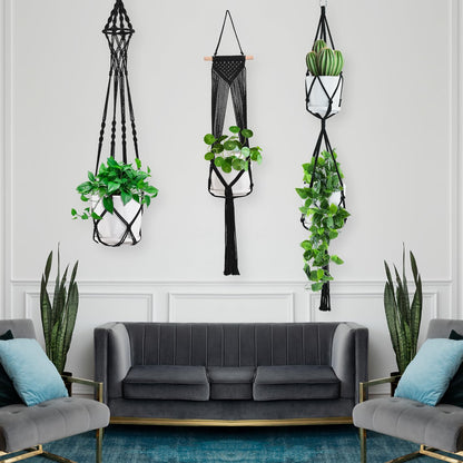 Macrame Plant Hangers, 6Pack Hanging Plant Holders Indoor w/ 6 Set Hooks Handmade Cotton Rope Plant Hangers Set Flower Pots Holder Stand Boho Home Decor Hanging Planters for Indoor Outdoor Plants