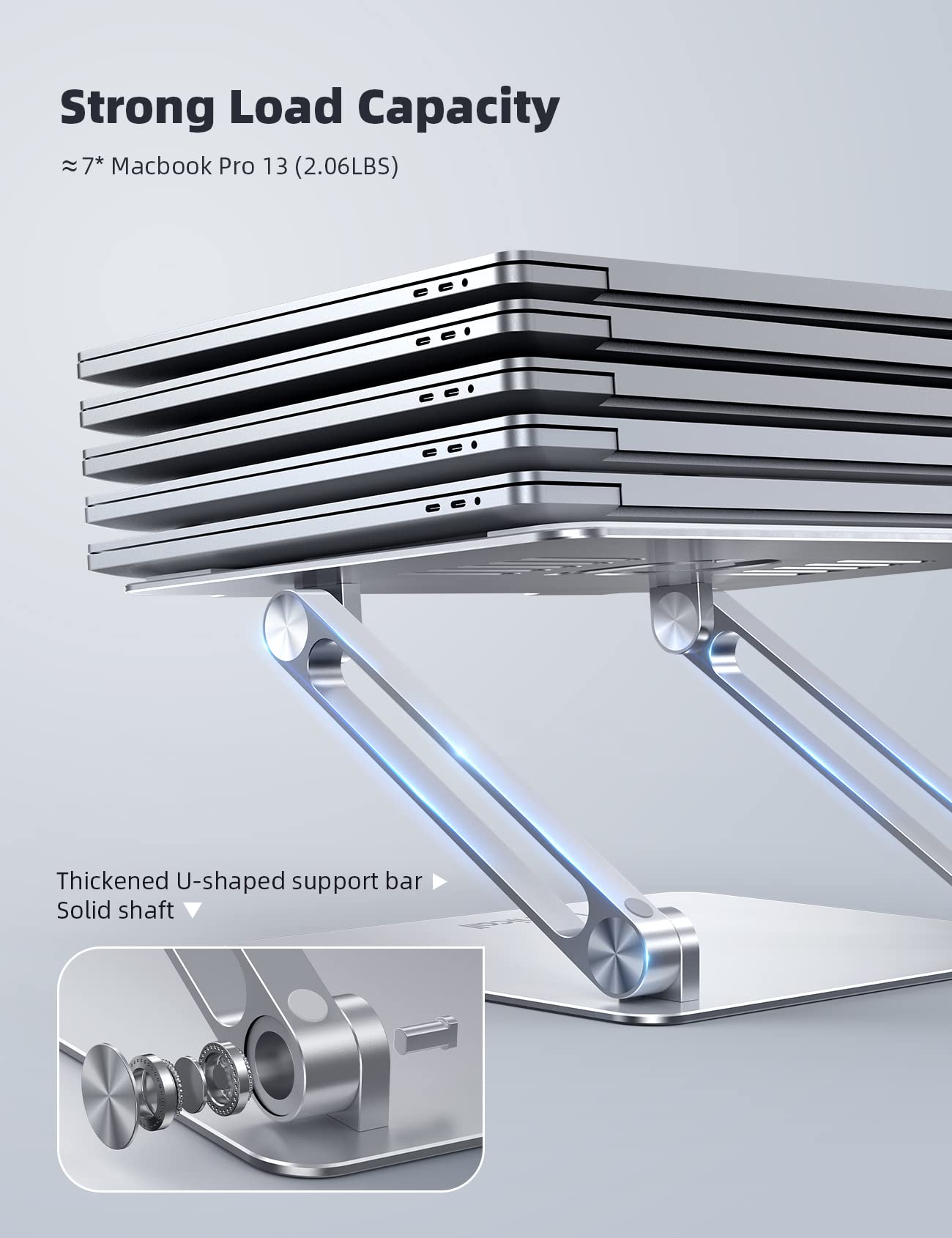 Lamicall Adjustable Laptop Stand, Portable Laptop Riser, Aluminum Laptop Stand for Desk Foldable, Ergonomic Computer Notebook Holder for MacBook Air Pro HP, Office Desk Accessories (10-17.3'')- Silver