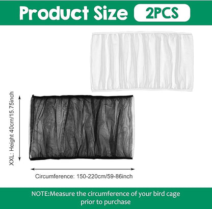 2Pcs Bird Cage Seed Catcher, Adjustable White Bird Cage Net Birdcage Cover Skirt Nylon Mesh Netting, Stretchy Birds Cages Guard for Parrot Parakeet Macaw African Any Cages Cover