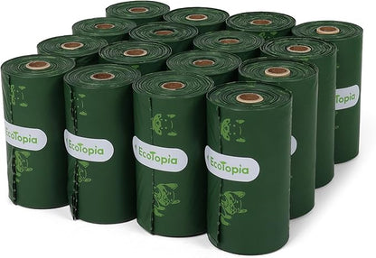 Compostable Dog Poop Bags, 240 Count/16 Rolls, Leak-Proof Unscented, Plant-Based Biodegradable, Tear-Free Easy Open Rolls, ASTM D6400 & EN13432 Certified, Dark Green